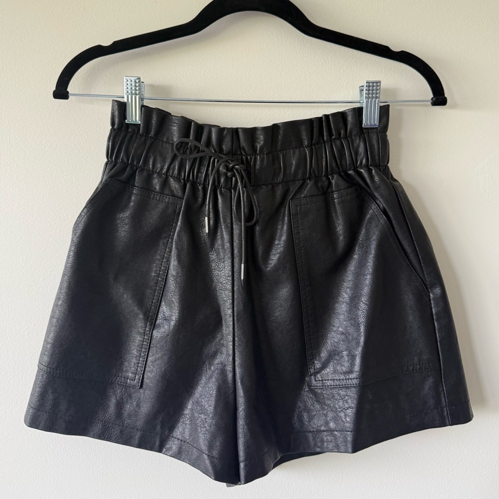 Black High Waist Leather Shorts
